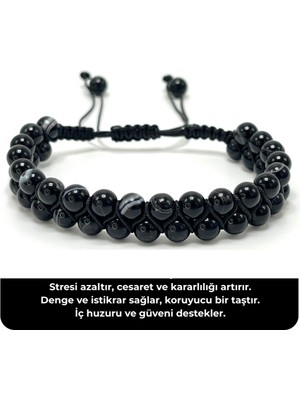 Doğal Taş Çift Sıra Makrome Bileklik, Ayarlanabilir ve Şık Tasarım