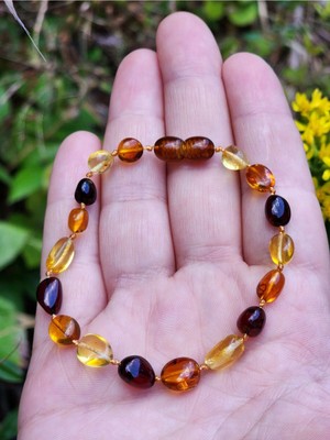 Parlak Karışık Renk Damla Kehribar Bileklik, Şık ve Doğal Takı