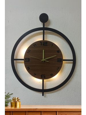 UltraMint LED Işıklı Ahşap Duvar Saati, 50 cm Büyük, Modern ve Şık Tasarım
