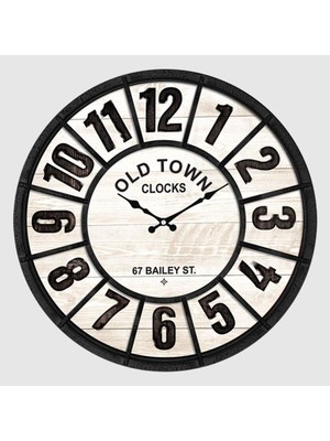 UltraMint Eskitme Tarzında Siyah Beyaz Bölme Kadranlı Dekoratif 50 cm Duvar Saati