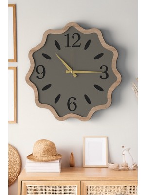 UltraMint Ahşap Çerçeveli Dalgalı Dekoratif Duvar Saati Sessiz Mekanizma