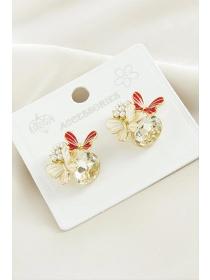 Marsilyan Kelebek Inci Taşlı Metal Küpe