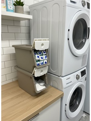 Feyza Design 2 Katlı 10 Lt Kapaklı Deterjan Saklama Kutusu Uzun Dar Plastik Organizer