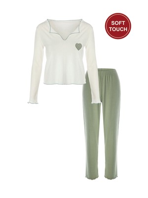 Koza İç Giyim Kadın Soft Touch Fitilli Uzun Kollu Pijama Takımı