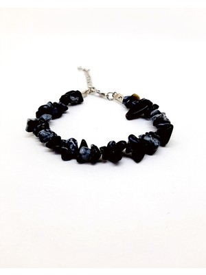 Doğal Obsidyen Kırık Taş Ayarlanabilir Bileklik, Şık ve Özgün Tasarım