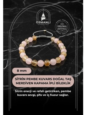 Sitrin ve Pembe Kuvars Doğal Taşlı 8mm Bileklik, Enerji ve Şifa Taşı