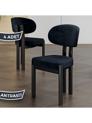 Canisa Dore Serisi 4 Adet Babyface Kumaş Siyah Metal Iskeletli Mutfak Sandalyesi