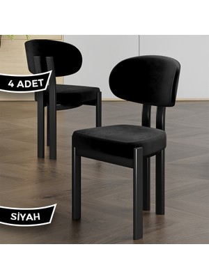 Canisa Dore Serisi 4 Adet Siyah Babyface Kumaş Siyah Metal Iskeletli Mutfak Sandalyesi