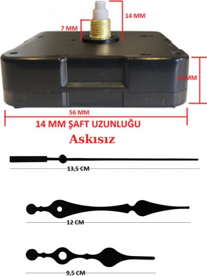 UltraMint Sessiz Duvar Saati Mekanizması, 14 mm Şaft, Askısız, Yüksek Kalite