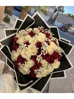 Weloveis Siyah Zemin - Beyaz Çerçeve Çiçek Buket Kağıdı - 55X55CM - 20 Sayfa