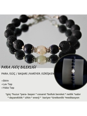 Doğal Citrine Yıldız Taşı Lava Bileklik, Şifa ve Kariyer Desteği