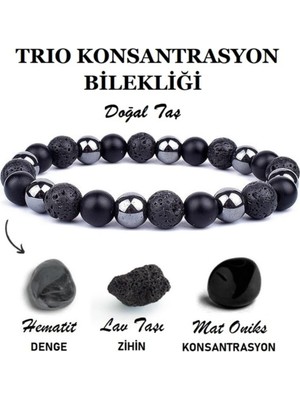 Doğal Lav Taşı, Oniks ve Hematit Bileklik, Şık ve Enerjik Takı