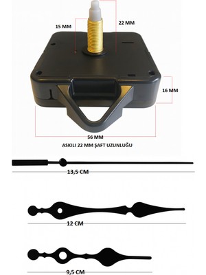 UltraMint Quartz Saat Mekanizması Seti, 22MM Akrep, Yelkovan ve Saniye ile