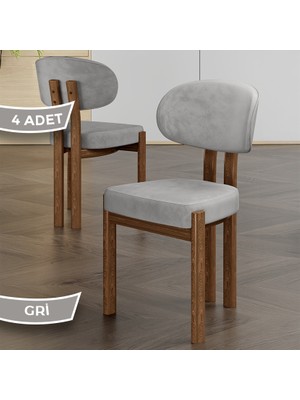 Canisa Dore Serisi 4 Adet Gri Babyface Kumaş Metal Ahşap Görünümlü Kaplama Mutfak Sandalyesi