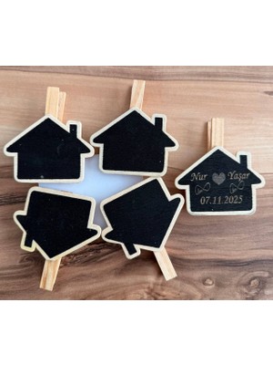 MYK Hediye ve Sanat Atölyesi Mandallı Ahşap Kara Tahta 4’lü Paket – 7x7 cm Silinebilir Mini Notluk | Lazer Baskı Seçenekli Dekoratif Tahta