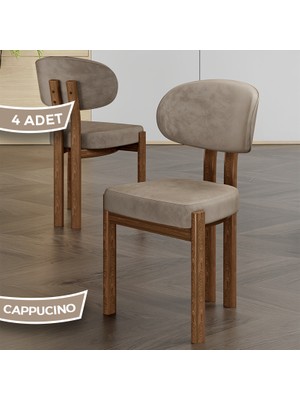 Canisa Dore Serisi 4 Adet Cappucino Babyface Kumaş Metal Ahşap Görünümlü Kaplama Mutfak Sandalyesi