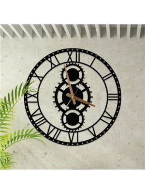 UltraMint Şık Metal Duvar Saati, Roma Rakamlı, 45X45CM, Dişli Temalı