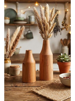Atbyhome Ahşap Vazo 2'li Yasmin Büyük Küçük Dekoratif Saksı