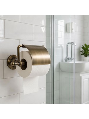 Badem10 Lüx Kapaklı Antik Sarı Tuvalet Kağıtlığı Duvara Monte Dayanıklı Metal Banyo Kağıtlık Şık Tasarım