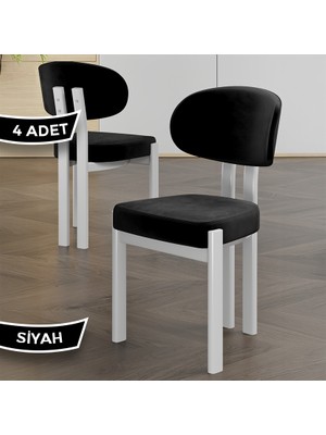 Canisa Dore Serisi 4 Adet Siyah Babyface Kumaş Beyaz Metal Iskeletli Mutfak Sandalyesi