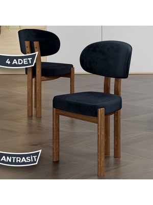 Canisa Dore Serisi 4 Adet Antrasit Babyface Kumaş Metal Ahşap Görünümlü Kaplama Mutfak Sandalyesi