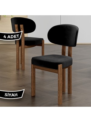 Canisa Dore Serisi 4 Adet Siyah Babyface Kumaş Metal Ahşap Görünümlü Kaplama Mutfak Sandalyesi