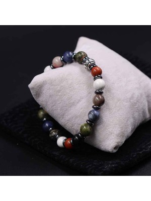 Renkli Doğal Taş Bileklik, Elastik Misinalı, 8mm, Yedi Çeşit Doğaltaş