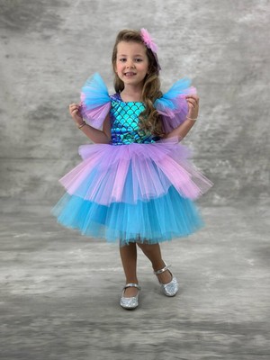 Rapapa Kız Çocuk Tütü Etekli Deniz Kızı Elbisesi Mavi 2102