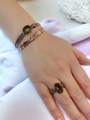 Doğal Taş Bakır Kombin Bileklik ve Yüzük Seti