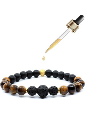 Doğal Taş Bileklik, Lav Taşı ve Gül Yağıyla Aromaterapi Seti