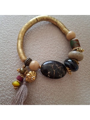 El Yapımı Kadın Seramik ve Pirinç Otantik Bileklik