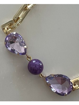 Büyük Mor Lila Doğal Taşlı Zarif Damla Bileklik, Özgün Tasarım