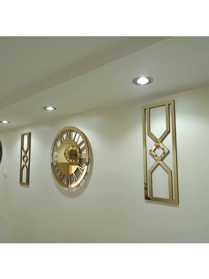 UltraMint Modern 3'lü Gold Tablo ve Duvar Saati Seti, 50 Cm, Şık Dekorasyon