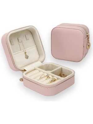 Feyza Design Şık Deri Kapaklı Pembe Takı Kutusu, Güzel Saklama Çözümü