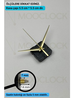 UltraMint Sessiz Duvar Saati Mekanizması, 14 mm Şaft, Takım Seti