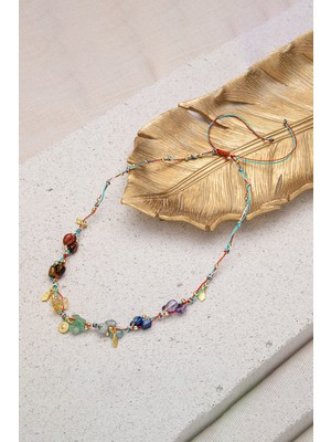 Doğal Taşlı Çakra Kolye, 925 Ayar Gümüş ve Makrome Örgü Tasarımı