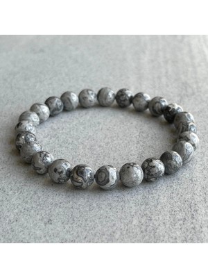 Gri Renk Jasper Doğal Taş Padore Bileklik, Unisex, El Yapımı
