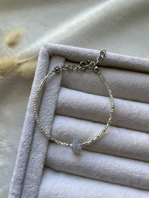 El Yapımı Kalsedon Taş Kum Boncuk Gümüş Kaplama Bileklik