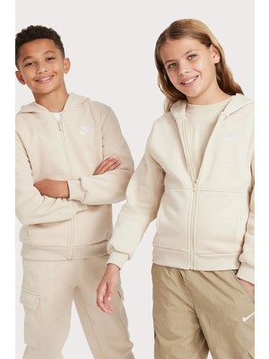 Nike Sportswear Full-Zıp  Fermuarlı Kapişonlu Çocuk Sweatshirt Krem