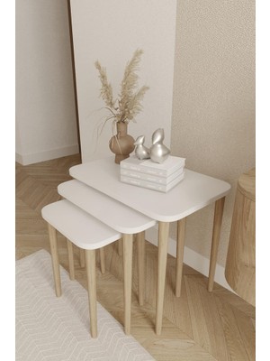 Ed Pet Dizayn Dikdörtgen Zigon Sehpa 3'lü Set – Ahşap Ayaklı Modern Tasarım