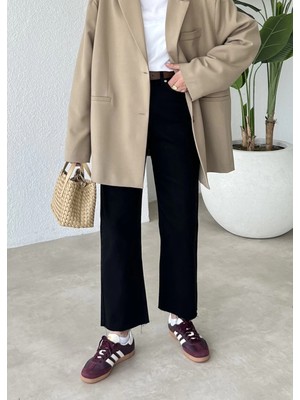 Moda Aksa Zara Model Ultra Yüksek Belli Kesik Düz Paça Siyah Jeans
