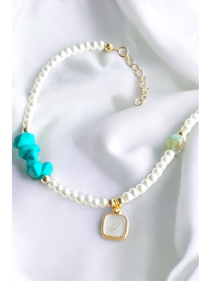 Turkuaz ve Beyaz Taş Detaylı Şık Bileklik, Zarif Günlük Aksesuar