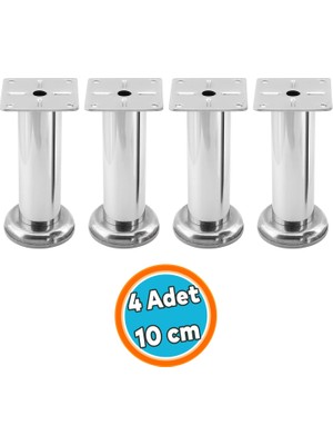 Nzb Mobilya Ayağı Koltuk Kanepe Dayanıklı Tv Ünite Ayağı Ayakları Tablalı Krom 10 cm  4 Adet Metal Gümüş