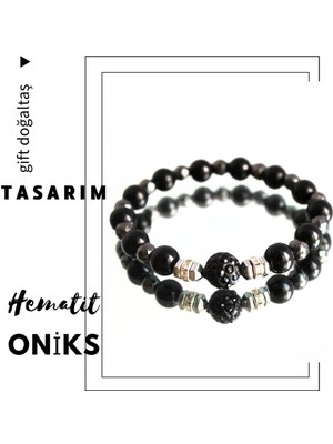 Doğal Oniks ve Hematit Taşlı Şık Bileklik, Zarif Takı Seçeneği