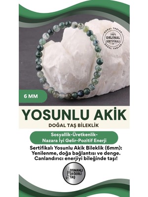 Doğal Yosunlu Akik Bileklik, 6mm, Şık ve Enerjik Takı