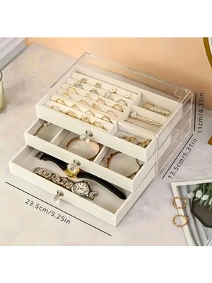 Feyza Design Krem Renk Akrilik 3 Çekmeceli Takı Kutusu, Şık ve Kullanışlı Tasarım