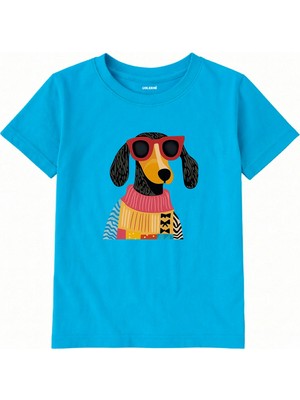 Colermi Pamuk Kumaş Çocuk Tişörtü – Gözlüklü Köpek Baskılı T-Shirt