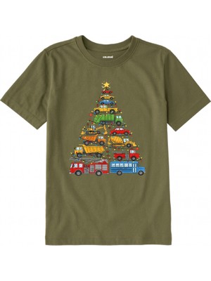 Colermi Pamuk Kumaş Çocuk Tişörtü – Araçlı Yılbaşı Ağacı Baskılı