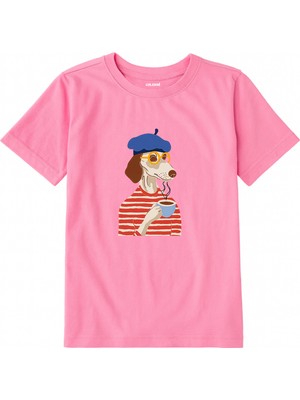 Colermi Pamuk Kumaş Çocuk Tişörtü – Bereli Kahve Içen Köpek Baskılı