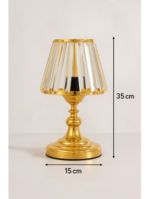 Feyza Design Şık Kristal Cam Abajur, 35 cm Yükseklik, Yatak Odası Dekorasyonu